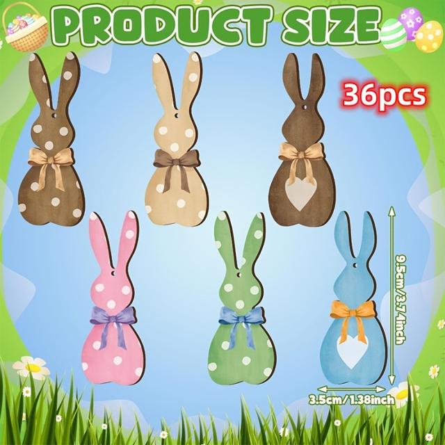 TEMU 36pcs Wooden Easter Bunny Decorations - Wood Grain Or Painted Bunnies, Multicolor Hanging Rabbits Suitable For Easter Basket Fillers, Spring Party Decor, Egg Hunts & Craft