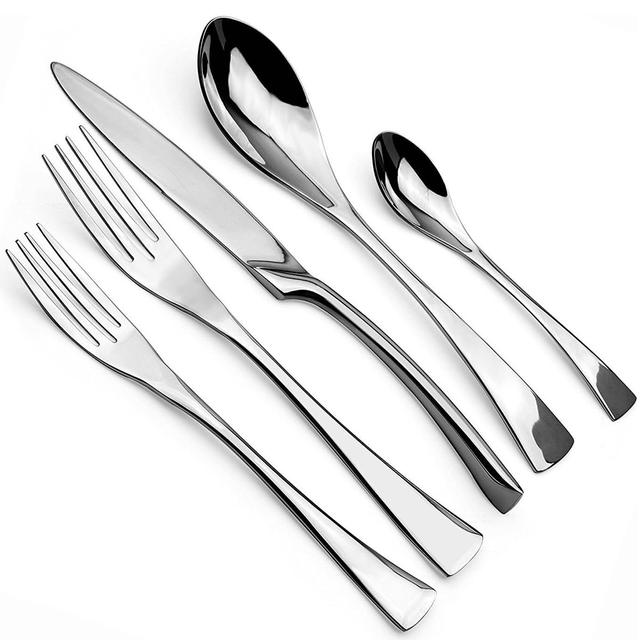 TEMU 5pcs Stainless Steel Cutlery Set, Heavy-duty Knives, Forks, Spoons, Dessert Forks, And Tea Spoons, Mirror End Kitchen Utensils Set, Serves 1 Person, Dishwasher Safe