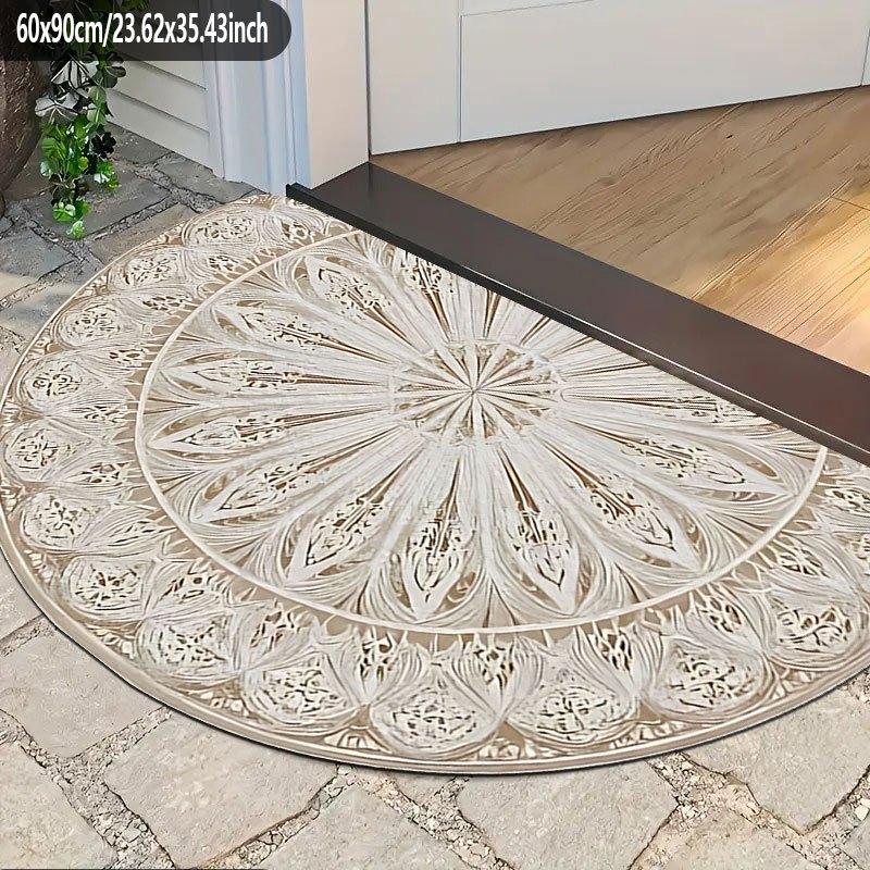 TEMU 1pc Of Circular Geometric Beige Design Semi-circular Welcome Floor Mat, Home Decoration Indoor Door Mat, Suitable For Doors, Holiday Decoration, Entrance Decoration, Kitchen Porch And Living Room