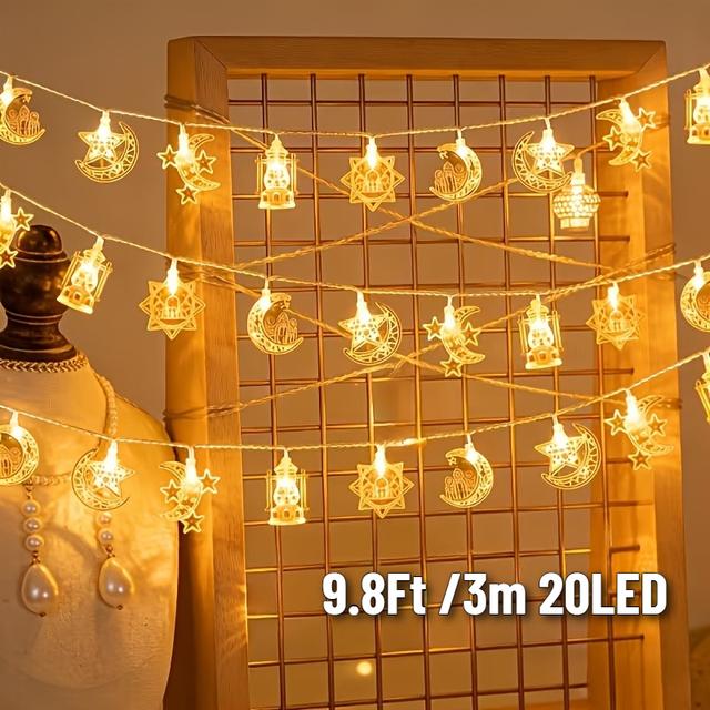 TEMU Led Ramadan String Lights, Moon And Star Led String Lights For Indoor Wall Decoration - Oil Lamp Chandelier, Home Festive Decor. Powered Batteries (batteries Not Included) | 9.8 Feet / 3 Meters
