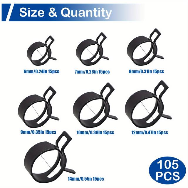 TEMU [high-pressure] 105pcs Black Hose Clamp | High-pressure Environments | Securing Fuel Lines, Coolant Hoses, And Air Intakes