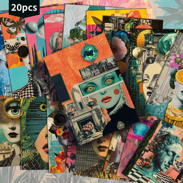 TEMU 20-pack Vintage Mixed Surreal Neon Female Character Postcards - 4x6 Inches Junk Journal Paper, Classic Pinup Illustrations, Collectible Decorative Painting Cards For Scrapbooking & Crafting