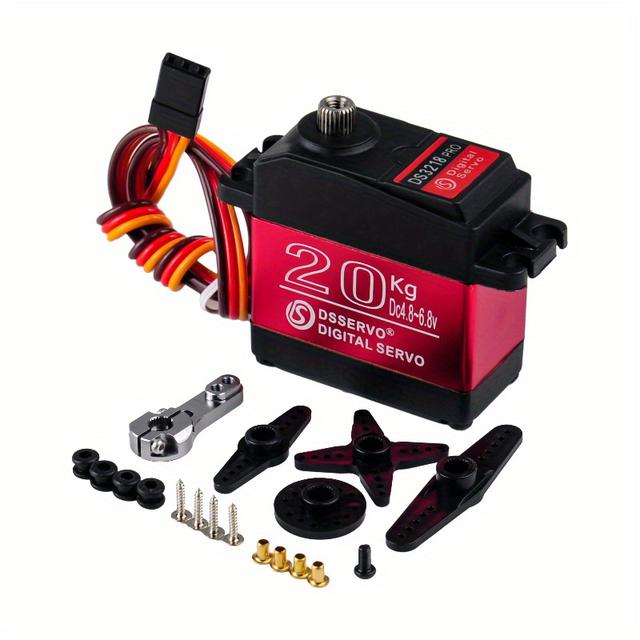 TEMU 20KG 6V DS3218 Servo, Rot+25T Linear Servo mit 180° Drehung, STEMEDU ABS Kunststoff, Eisenkernmotor, für RC Flugzeug, Grau-Rot-Gelbe Linie,