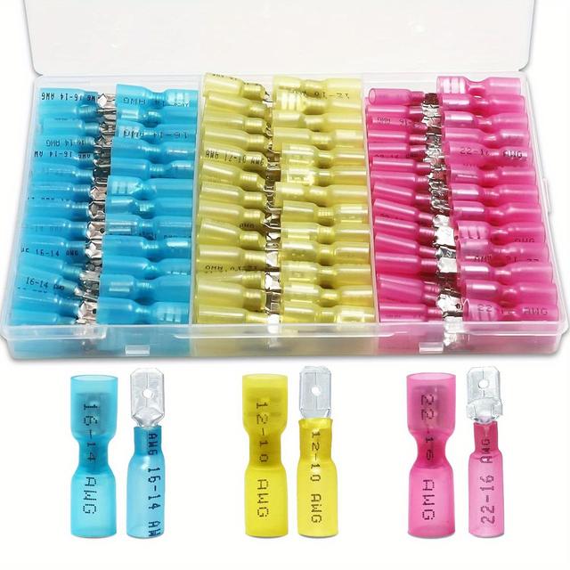 TEMU 150pcs Connectors, Wire Connectors Male And Female, Heat Shrink Spade Terminals 22 Awg, Used In Automotive And Marine Boat Repairs, Household Electrical Wire Connections
