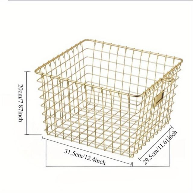 TEMU Stylish And Functional Electroplated Storage Basket For Laundry, Desktop Organization, And Toy Storage, Shelf Baskets