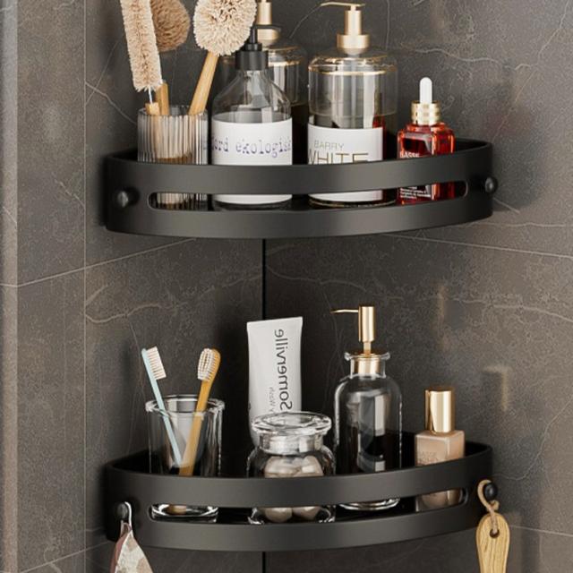 TEMU 2pcs Modern No-drill Corner Shelves - Durable Abs Bathroom Storage Racks For Sink, Toilet & Shower Organization