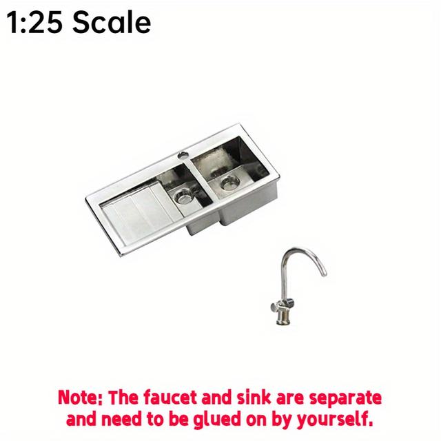TEMU Unfinished Dollhouse Miniature Kitchen Sink And Water Tap Set Realistic Wash Basin Figurine Alloy Faucet Sink Model