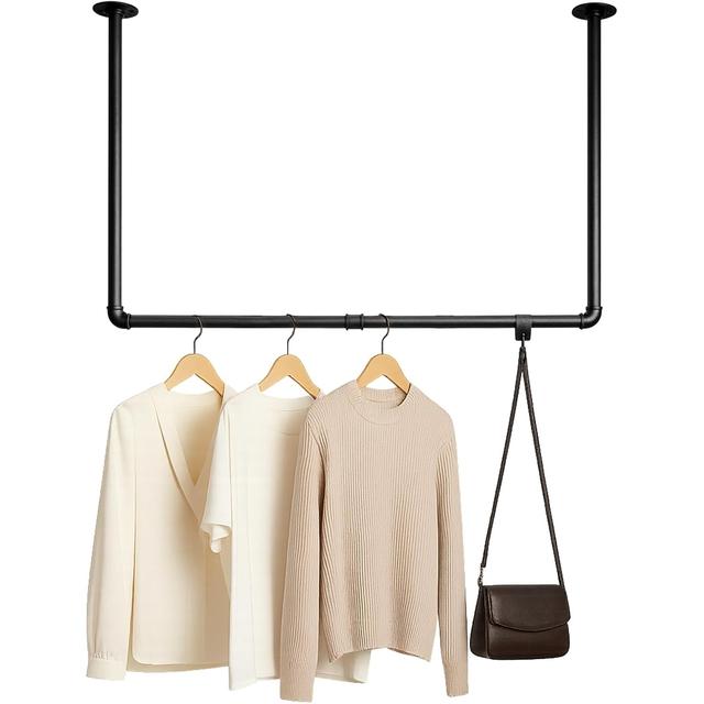 TEMU Industrial-style Coat Rack Made Of Steel, Designed To Be Mounted On The Ceiling, Perfect For Saving Space In , Bedrooms, And Dressing Rooms