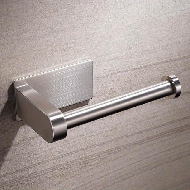 TEMU Stainless Steel Toilet Paper Holder - No Drill Adhesive, Modern With Brushed Finish, Durable Rust-resistant Roll Dispenser