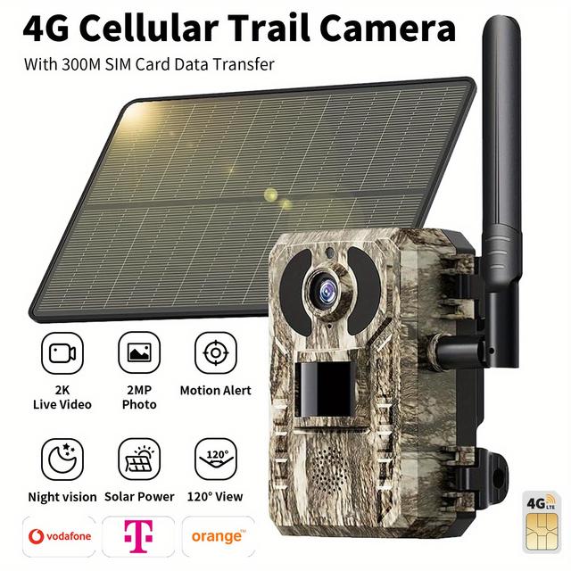 TEMU 4g Camouflage Wildlife Camera- 2k /0.2s Ultra-fast Trigger/solar Power/ip65 Waterproof And Dustproof- No-glow Infrared, Audio Communication, Cloud Storage+ Local Storage