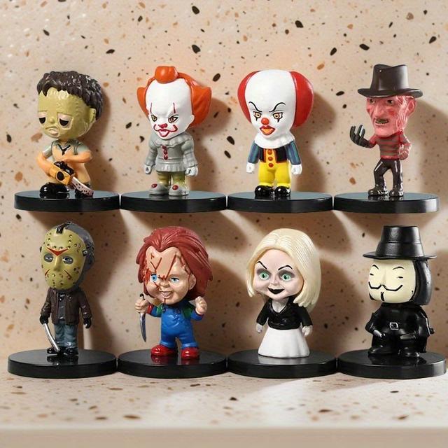 TEMU 8pcs Doll Collection - Pvc Halloween Decor Figurines For Spooky Fans, Includes , , & More, Perfect For Horror Movie Enthusiasts, Horror Movie Display | Cartoonish Design | Pvc Dolls