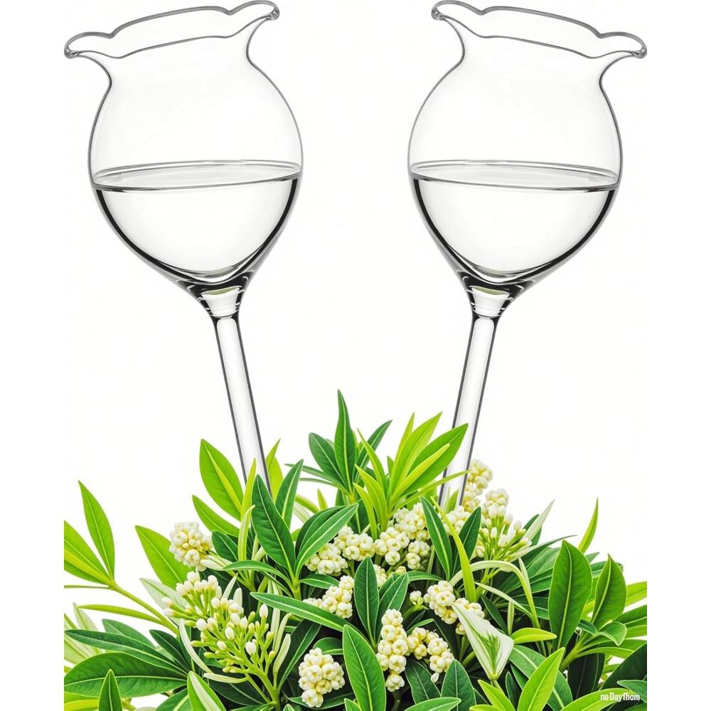 TEMU 2pcs Plant Waterer Self Watering Globes Flower Shape Self Watering Spikes, Hand Blown Clear Glass Plant Water Bulbs Devices For Indoor & Outdoor, Fill From Top
