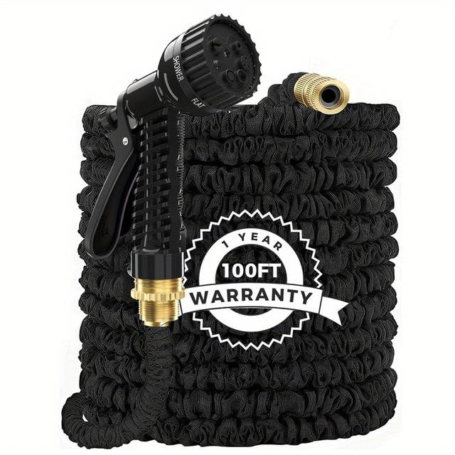 TEMU 100ft 150ft 200ft Expandable Garden Hose 3 X Expanding Garden Hose Pipe With 7 Setting Spray Nozzle For Watering Washing, Black