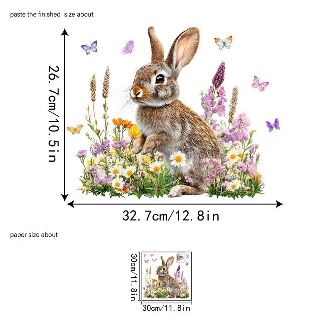 TEMU Moderní Velikonoční Králíček & Jarní Nálepky na Okna - PVC Samolepky Vhodné do Místností, Velikonoční Dekorace - Snadné Nalepení, Bez Zbytků, Nízkonákladové Okenní Dekorace