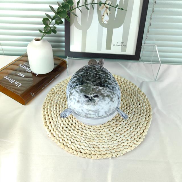 TEMU لعبة ختم - لون رمادي من البوليستر بتصميم بحري مناسب للحفلات مع ملمس فرو واقعي، مثالي لمحبي الجمع والحيوانات البحرية، ديكور حيوانات بحرية | ملمس واقعي | ملمس ناعم، ديكورات حيوانات بحرية