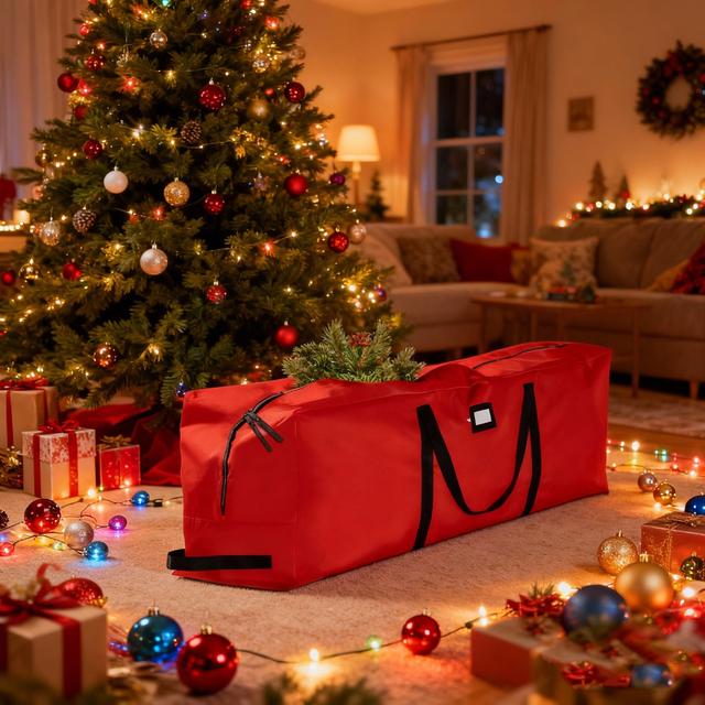 TEMU Christmas Tree Storage Bag For 9ft Artificial Trees -large Tear- Organizer With Handles And Card Slot -red, Tree Storage