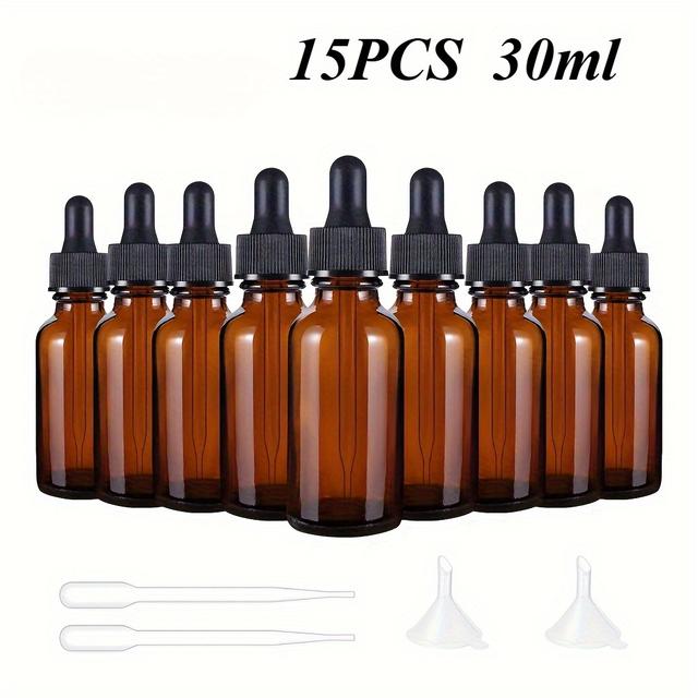 TEMU 15pcs 30ml/1oz Glass Tincture Bottles With Leak-proof Droppers - Refillable Laboratory- Vials Suitable For Essential Oils, Perfume, Hair/skincare/oil Samples - Glass Bottles (hand Wash Only)