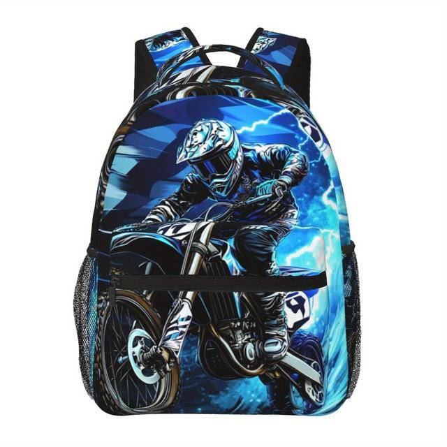 TEMU Mochila de Gran Capacidad para el Transporte Diario: ¡ para el Trabajo y los Viajes! Con Correas Ajustables y Cremalleras. Múltiples Bolsillos con Estampado de Motociclista