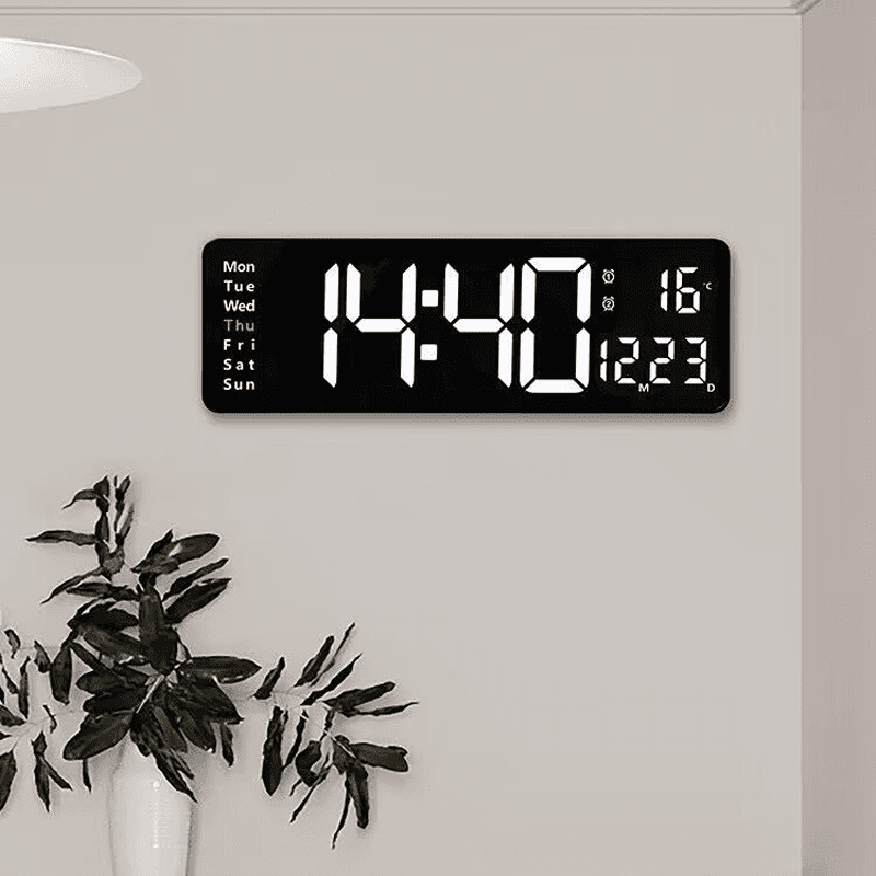TEMU 1pc 15.6inch Large Led Wall Clock With Timer Countdown Function, Date, Dual Alarm Clock, Time 12/ 24h, Temperature Display, 10 Level Brightness Adjustable, Memory Function, Including 2m Cable