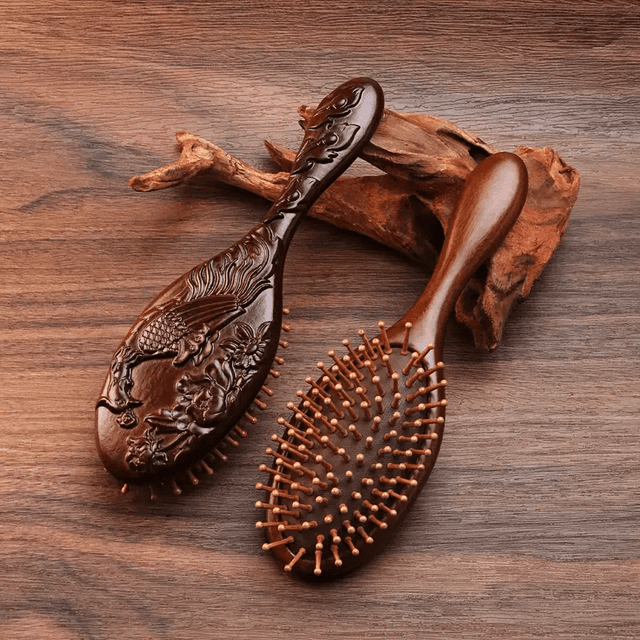 TEMU A Handcrafted Wooden Cushion Comb With Bamboo Teeth, An Oval-shaped Scalp Massage Brush Suitable For All Hair Types, Designed For Styling With Wood