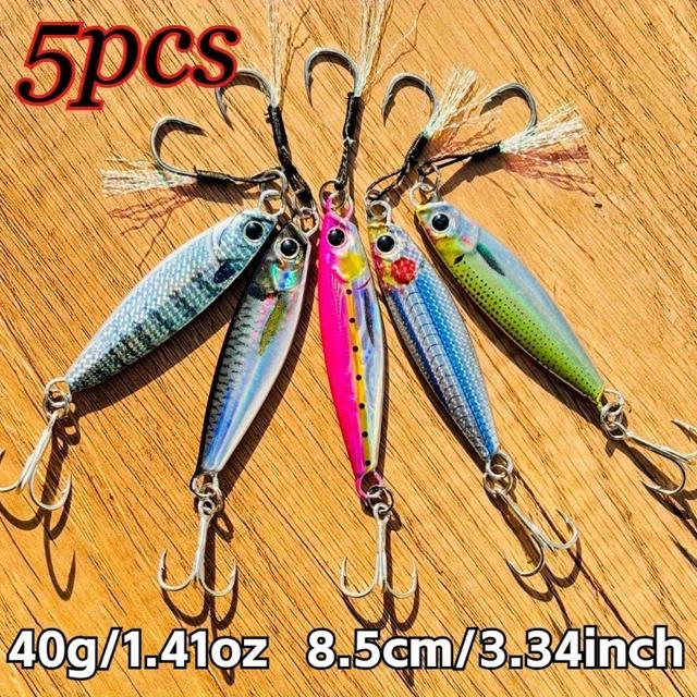 TEMU 10個/5個 メタルジグルアー セット 20g/0.71oz - 40g/1.41oz スローグルアーグロー塗装テール付き ナイトフィッシング用 バス・ナマズ 長投げ 海水淡水