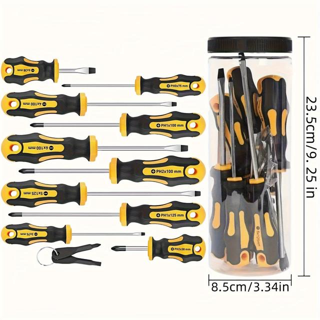 TEMU مجموعة مفكات براغي احترافية مطورة، 12 قطعة/1 صندوق، مع مشبك حفر مغناطيسي - مادة فولاذ كروم فاناديوم، تتضمن مفكات براغي بفتحات، متقاطعة، سداسية، أداة دقيقة - مجموعة إصلاح متينة للاستخدام الصناعي