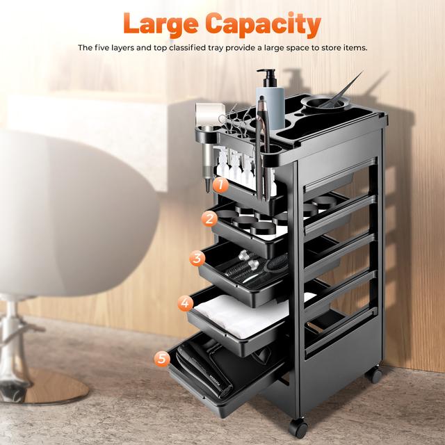 TEMU 5-layer Drawer , High-quality, Used In Hair Salons, Pet Shops, Beauty Salons, And To Hair Dryers, Hairpins, Hair Dyeing Tools, Etc, Pp, Black