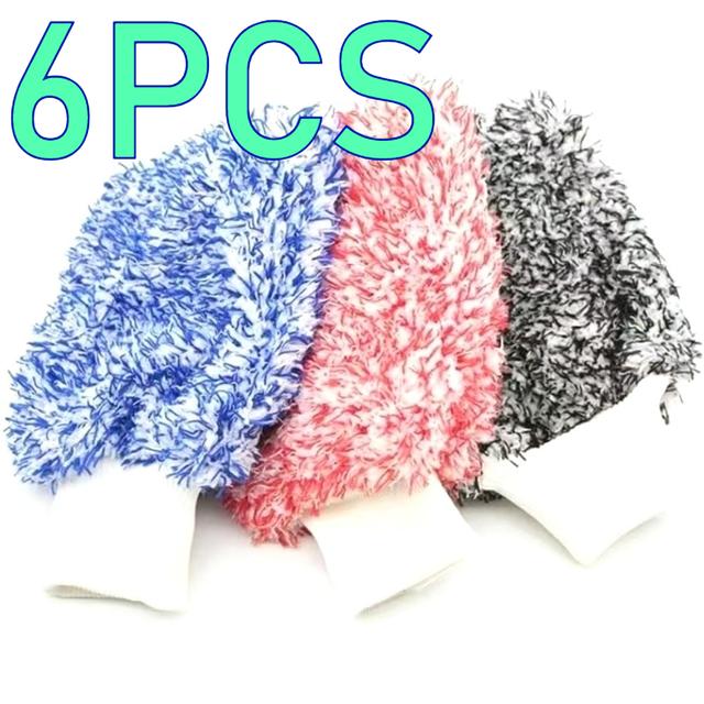 TEMU 6pcs Microfiber Wash Gloves, Double-sided Thick Plush No-rinse Cleaning Mitts