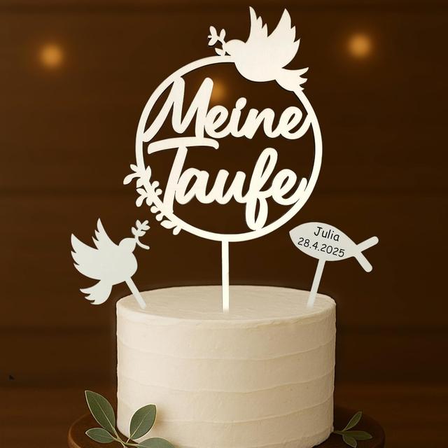 TEMU 3-teiliges Taufkuchen-Topper Set, Premium Christening Kuchen-Dekoration für Baby Jungen Mädchen, Elegante Taubenstecker – Perfekt für Weihnachten, Thanksgiving & Neujahrsfeierlichkeiten