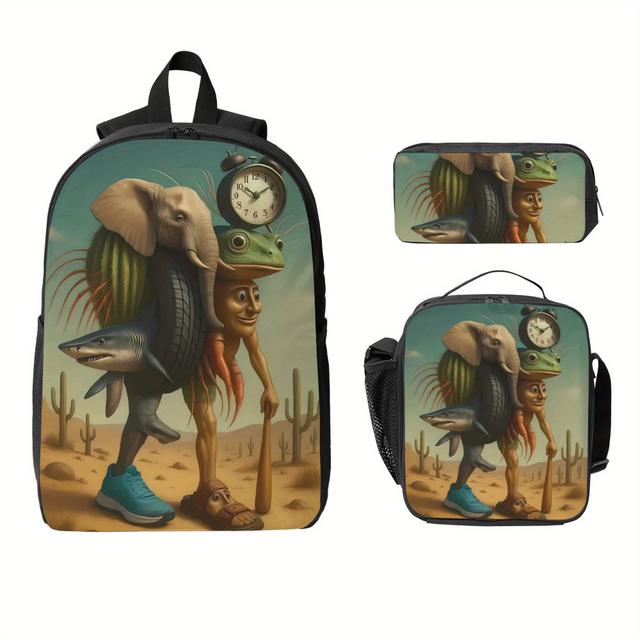 TEMU Brain Rot Meme Italian Brainrot Backpack Schoolbag Pencil Case Bun Three-piece Suit Design