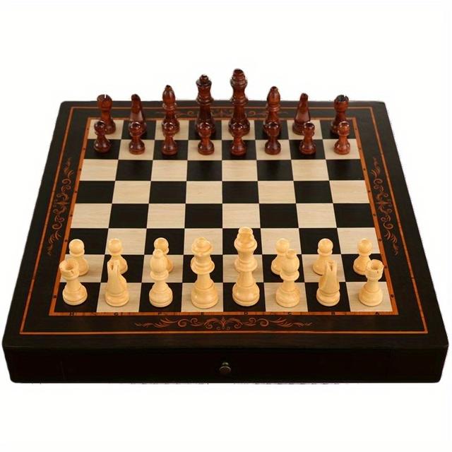 TEMU 24cm/9.45inch Wooden Chess, High-grade Solid Wood, Drawer Board, Strategy Family Game, Perfect Gifts