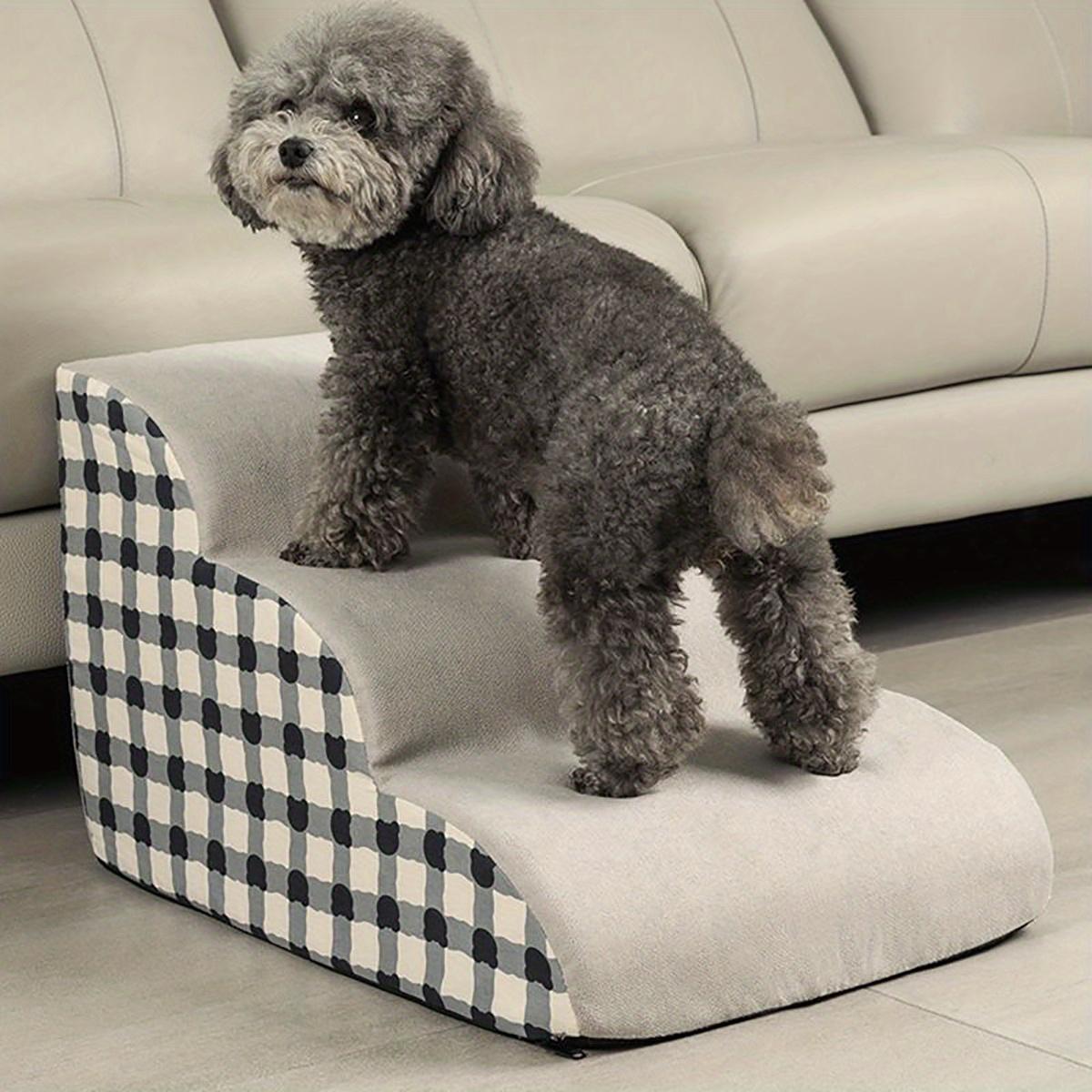 TEMU Extra Wide 3-layer Dog Ladder For Small Dogs-high Density Foam Pet Ramp With Non-slip Base, Suitable For Injured And Elderly Pets, Access To High Beds And Sofas