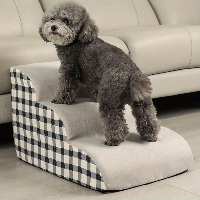 TEMU Extra Wide 3-layer Dog Ladder For Small Dogs-high Density Foam Pet Ramp With Non-slip Base, Suitable For Injured And Elderly Pets, Access To High Beds And Sofas