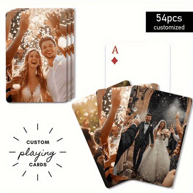 TEMU Cartas de Jogar Personalizadas com Foto - Baralho Vazio de 54 Peças para Lembranças Únicas de Casamento, Presentes Ideais para Namorado(a), Família e Celebrações de Ano Novo