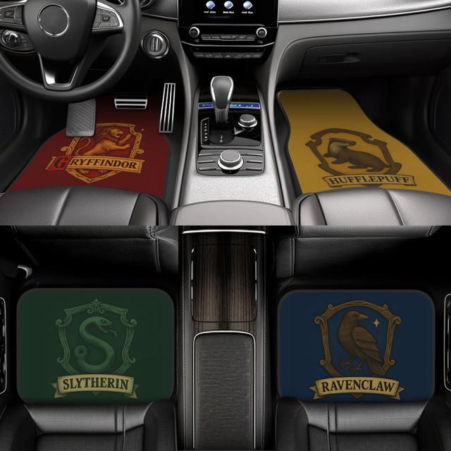 TEMU 4pcs Wb Hogwarts House Car Floor Mats - Abrasion-resistant Liners With & Emblem Designs For Sedans, Trucks, Suvs, Vehicle Interior Protection, Minimalist Mat Design, Durable Polyester Mat
