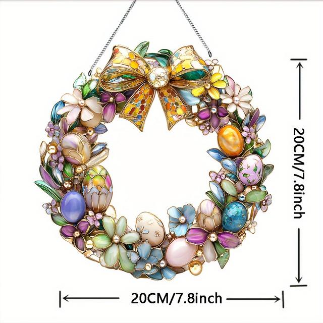 TEMU 2d Flat, One, 2d Easter Wreath Garden Sun , Colorful Window Hanging Decoration, Holiday Gift, Spring Decor For Porch And Wall, Suitable For Women', 2d Flat