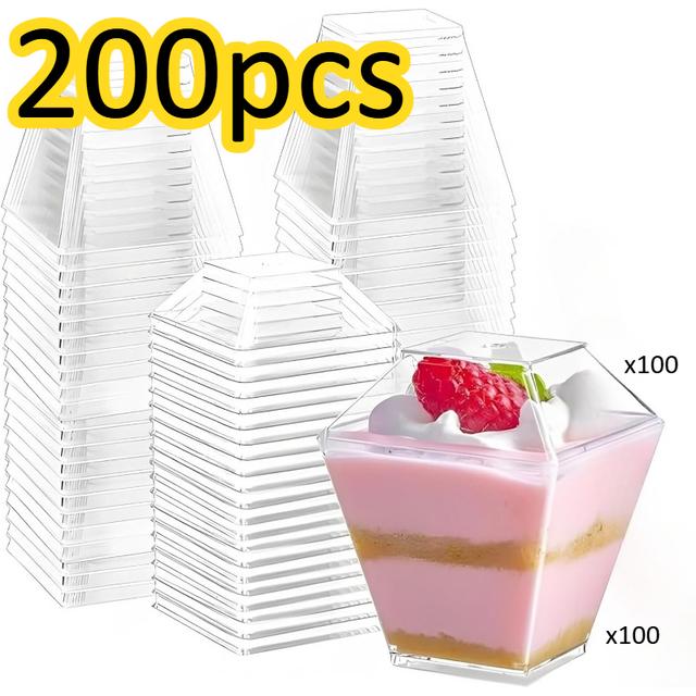 TEMU 200 stuks 2oz Vierkante Dessertbeker met Deksel - Transparante Plastic Amusebeker voor Feesten, Evenementen en Catering (Alleen voor Mini Desserts)