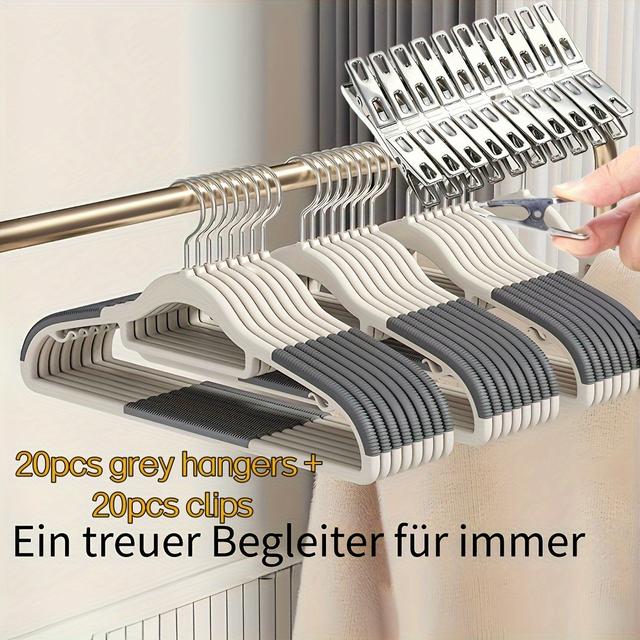 TEMU 40個セット スリップ防止プラスチックハンガー ステンレスクリップ 強力で耐久性抜群 回転フック付き 春夏用 衣類乾燥・収納・整理 ベッドルームやバスルームに最適 家庭用