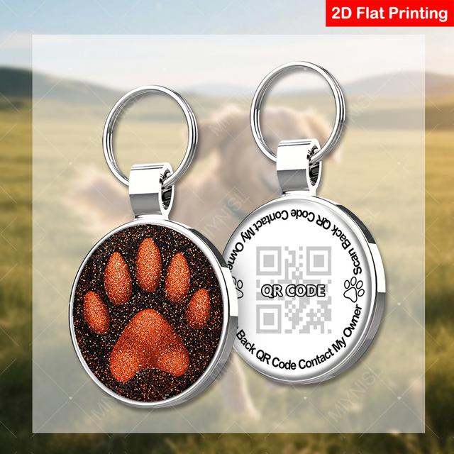 TEMU 1pc Smartphone-compatible -free Pet Tag - Glittery Orange Paw Print Id Collar Accessory, Lightweight Durable -lost Device For /outdoor Use, Compatible With Smartphones (no Required), 2d Flat
