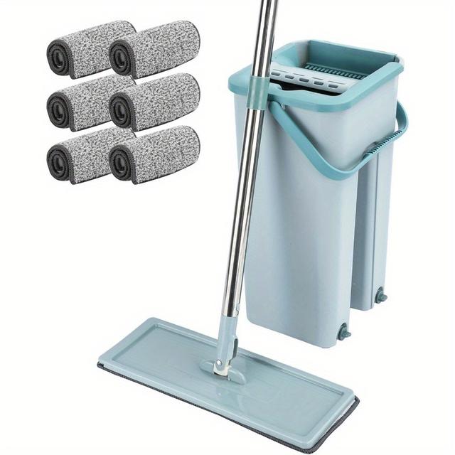 TEMU Microfiber Mop And Set, 360° Flat Squeeze Design, Ideal For Tile Floors, With Washable And Reusable Mop Heads, For Home Use In Living Room, Bedroom, Bathroom, Kitchen, And Toilet Cleaning