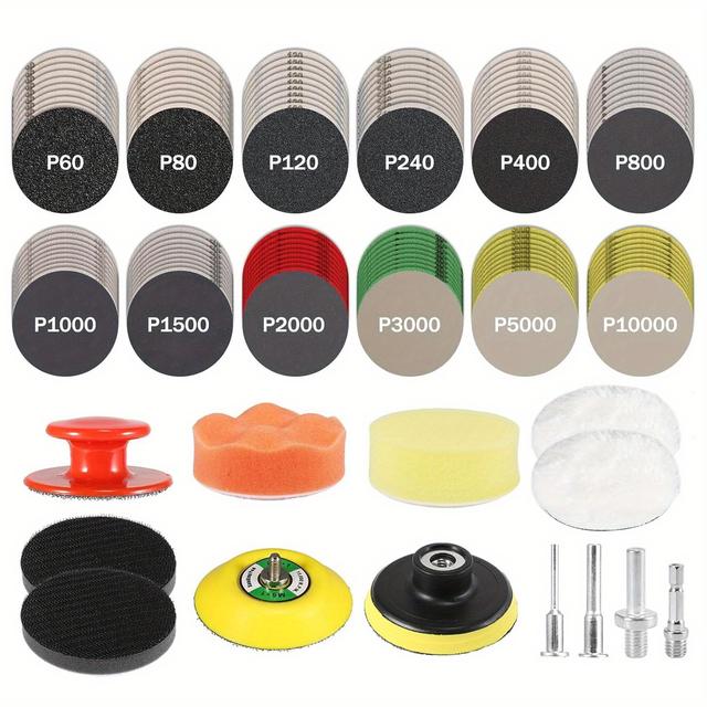TEMU 133pcs Sanding Disc Drill Polishing Kit Sanding Attachment, 3 Inch Wet Headlight Restoration Kit, Hook And Loop Sandpaper Buffing Pads With Rotary Tools