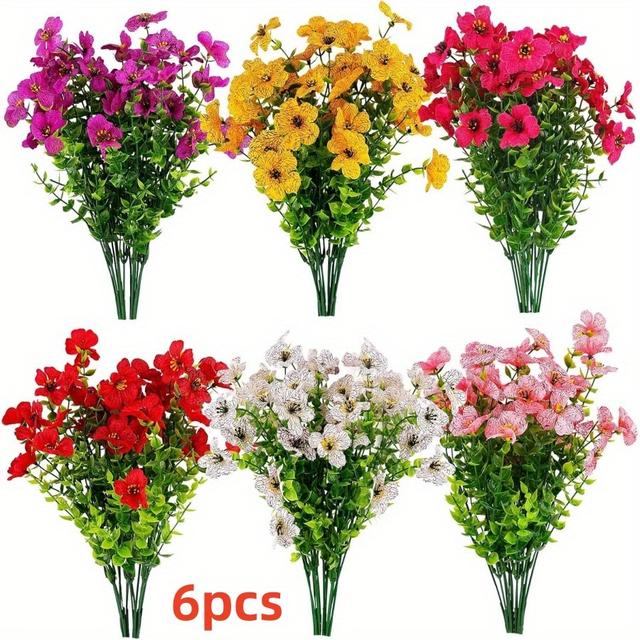 TEMU 6 Bundles Vibrant Artificial Flower Bouquets - Colorful Eucalyptus & Violets For Indoor & Outdoor Decor, Home, Garden, Porch, And Yard, Artificial Outdoor Flowers