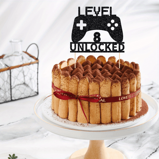 TEMU 1pc Level 8 Unlocked Cake Topper, Game Cake Topper, Game Controller Cake Topper For 8th Birthday Party Decoration