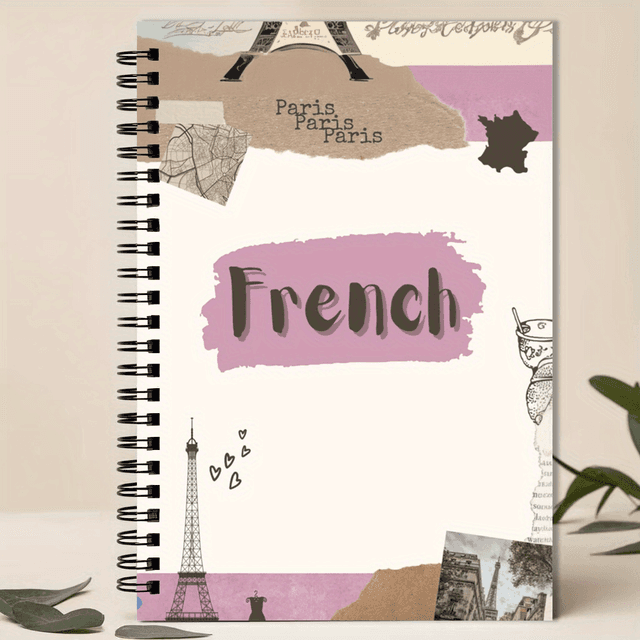 TEMU French-themed Spiral Notebook - 5.5x8.3in, Hardcover College Ruled Journal With Paris & "paris" Design, Ideal For Office, School, And Gifts For Women, Teachers, Students