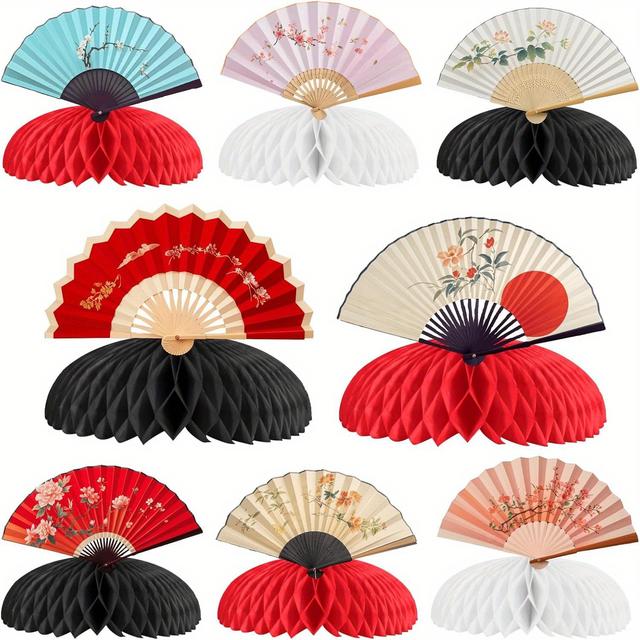 TEMU Décorations de Fête avec Ventilateur Pliant 8 pièces, Centres de Table en pour Décoration de Fête Chinoise Japonaise Asiatique Orientale