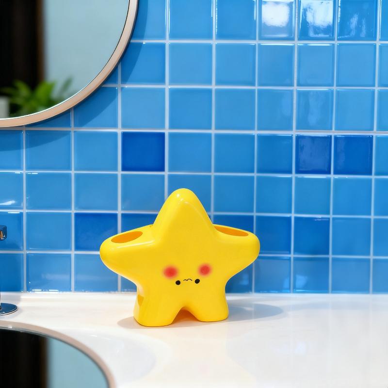 TEMU 1pc Cute Star-shaped Plastic Toothbrush Holder - Bathroom Organizer, With Adorable , Durable Plastic Construction, Space-saving Toothbrush And Toothpaste Rack - Enhancing Bathroom's Cute Ambiance