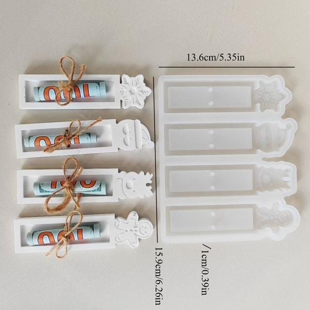 TEMU Christmas Cash Gift Stand Silicone Mold Santa Claus Elk Snowflake Gingerbread For Man 4pcs Gift Decoration Gypsum Resin Mold Clay Mold