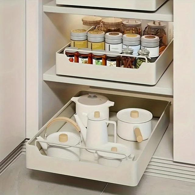 TEMU Large Capacity Pull- Out Organizer, Single Layer Slide- Out Drawer Storage Holder For Kitchen And Bathroom, Multifunctional Home Organizer Accessories, Shelves