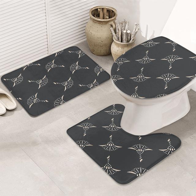 TEMU Design Pattern Bath Mat, Non-slip Soft Rug For Shower And Toilet Lid Cover Set With Outline Pads, Washable Christmas Decorative Machine-made Rectangular Floor Mats