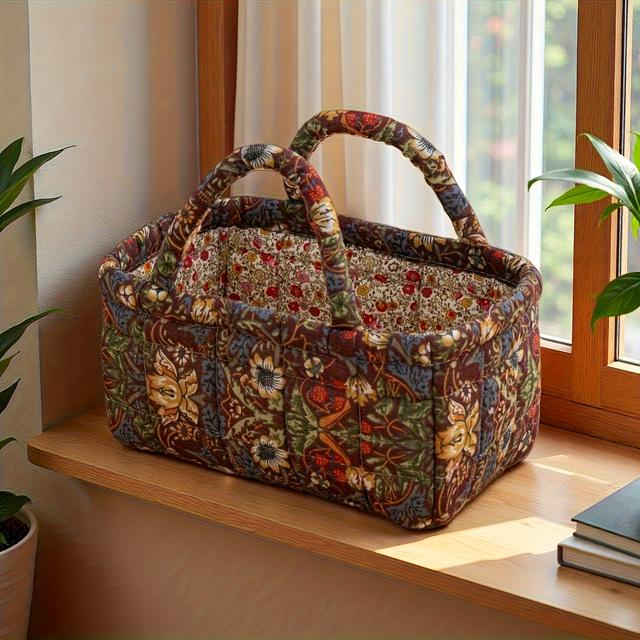 TEMU Foldable Portable Vintage Floral Storage Basket With Sturdy Handheld Handle - Collapsible Rectangular Suitable, Picnic, Bedroom & Bathroom - Rustic Decor Basket, Laundry Baskets